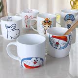 哆啦A梦创意陶瓷情侣漱口杯刷牙杯套装带手柄儿童洗漱刷牙杯子