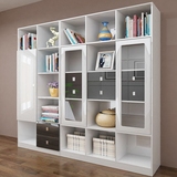创意大书柜书架自由组合简约现代白色烤漆格子柜带玻璃门置物架