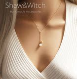 Shaw 美国14K包金 强光 天然淡水珍珠 金珠 锆钻  锁骨链 项链 女