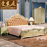 香槟金欧式床双人床1.8米实木雕花法式公主床1.5米单人床真皮婚床