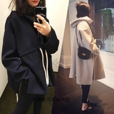 2016秋冬季韩版高端定制双面羊毛呢子羊绒大衣宽松廓形连帽外套女