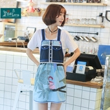 原创韩版可爱文艺蓝色鸟儿卡通围裙设计师油画画围裙咖啡厅工作服