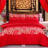 床上用品加厚磨毛纯棉品质婚庆大红色结婚床品春床单被单单件包邮