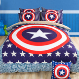 复仇者联盟美国队长盾牌床上用品四件套纯棉卡通动漫宿舍床单被套
