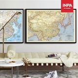 INPA印派超大中国地图英文复古版客厅装饰画走廊挂图办公室挂墙画