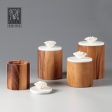 米兰映象 中式复古简约圆柱形木制盒子古典木质收纳盒装饰品摆件