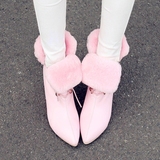 2015新款韩版女鞋冬季子女短靴加绒高跟坡跟女靴尖头冬季白色鞋子