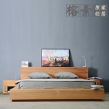 日式全实木榻榻米床/双人橡木床/北欧风格家具定制/胡桃木1.8米床