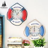 新款 做旧救生圈挂钟 地中海个性钟表 儿童房 客厅 卧室装饰