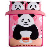 儿童四件套1.2米床笠床单床裙式被罩160*210卡通熊猫数码印花床品