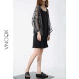 VNOOK2016夏季新品 气质韩版竖条花纹长袖宽松雪纺防晒开衫 女