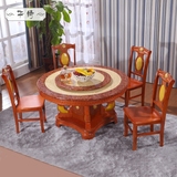 韩式大理石餐桌 椅 组合小户型田园时尚圆桌实木双层桌面海棠色