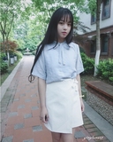 夏装韩国学院风甜美系带小V领套头短袖衬衫女百搭纯色上衣娃娃衫