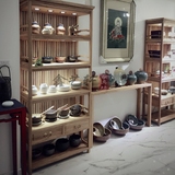 新中式展柜免漆老榆木展示柜茶叶店瓷器茶具展架货架带射灯现货
