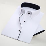 夏季男士短袖纯色白衬衫韩版修身正装中青年商务休闲职业工装衬衣