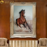 恒美手绘油画 动物骏马图DS7 美式新古典家居客厅玄关壁炉装饰画