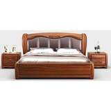 高档软包新中式实木床 1.8米双人实木大床 双人橡木床高箱储物床