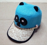 2015韩版最新熊猫草编帽男女童儿童帽子夏季宝宝太阳帽鸭舌帽遮阳