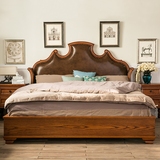 【高贵奢华】美式乡村家具1.8米软靠双人床欧式真皮床橡木实木床