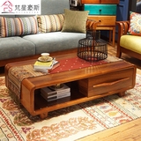 实木简约现代茶几 小户型长方形小茶桌带抽屉 电视柜中式客厅家具