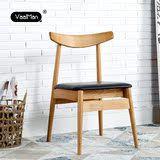 北欧实木餐椅休闲书房皮艺书桌椅子家用创意简约餐厅咖啡橡木布艺