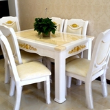 欧式大理石餐桌椅组合 简约后现代黄玉 全实木经典白色餐桌 特价