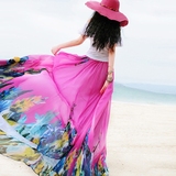 春季大花长款 两穿海滩沙滩裙度假 波西米亚喇叭雪纺下半身长裙夏