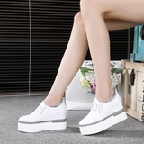 夏季韩版一脚蹬时尚超高跟鞋10cm皮面水钻内增高厚底白色松糕鞋女