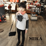 MIKA15冬装新款韩版拼接袖不对称下摆女童男童薄绒长袖卫衣打底衫