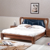 北欧胡桃木床 全实木床PK榆木床1.5/1.8米双人床婚床现代中式家具
