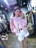 2016春装新款韩版粉色拉链长袖夹克衫棒球服女式宽松休闲外套上衣