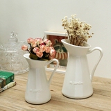 一团幸福 欧式复古白陶瓷花瓶优雅法文浮雕鸭嘴壶水培植物花器