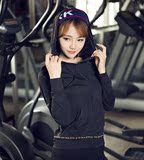 韩版运动健身跑步T恤长袖 瑜伽服速干拉链外套女防晒文胸罩衫上衣