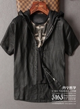 极简暗黑系设计 超级舒适亚麻面料 男士中长款短袖连帽T恤 DAT546