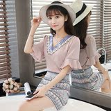 套装女夏装时尚潮短裙雪纺18-25周岁韩版连衣裙修身显瘦学生名媛