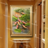 纯手绘荷花池动物九鲤鱼油画欧式中式客厅餐厅玄关办公室挂画13