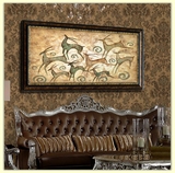 发财鹿欧式客厅装饰画沙发背景墙面壁画高档有框餐厅抽象横幅挂画