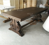 新品原木美式复古餐桌 法式乡村做旧仿古实木长桌子北欧西餐桌台