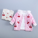 童装秋款女童樱桃刺绣针织开衫小童宝宝毛衣外套1-2-3-4-5岁上衣