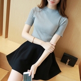 2016夏装新款韩国女装短袖t恤女半高领上衣半袖体恤打底衫针织衫