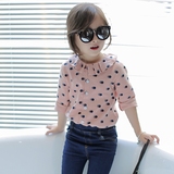 2016秋装新款童装韩版女童圆点纯色衬衫 中小童长袖衬衣