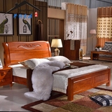 卧室现代实木床橡胶木床1.5米1.8双人床高箱床储物床中式简约婚床