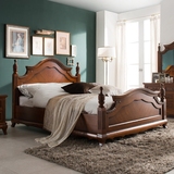 美式实木大床1米7至2米雕花乡村风格经典简约双人床深色家具特价