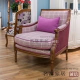 欧式美式田园单人休闲椅 样板房创意卧室布艺简约现代美式 老虎椅