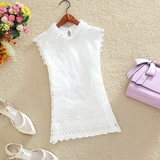 白色t恤女夏季新款韩版修身显瘦蕾丝打底衫时尚百搭无袖背心上衣
