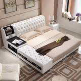欧式真皮榻榻米床婚床1.8米现代简约大小户型实木皮艺储物双人床