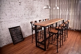 美式简约咖啡厅实木桌椅组合酒吧吧台椅休闲家用隔断高脚长桌椅凳