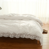 素眠欧式公主蕾丝纯棉贡缎床单床笠纯白色家纺四件套全棉床上用品