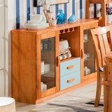 简约现代白橡柞木配套家具 实木餐边柜碗柜玻璃两门厨柜 北欧风格
