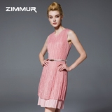 ZIMMUR2016夏季新款女装圆领无袖欧美时尚修身显瘦网布连衣裙中裙